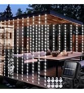 echosari Christmas Curtain Lights Solar Powered 7.9ft x 6ft 144 LED Outdoor Curtain Lights Waterp...
