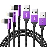 KIYODA iPhone Charger Cable 6ft, 3 Pack Lightning Cable, 90 Degree Nylon Braided Gaming Charging ...