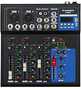 K-mxerpro 4 Channel Professional Audio Mixer DJ Console Sound Board With 48V Phantom Power,USB Au...