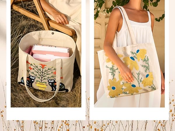 Miss Adola Embroidery Canvas Tote Bag for Women