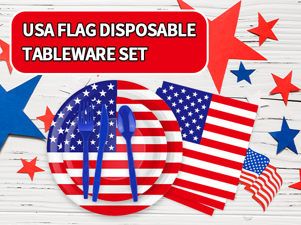 USA Flag Disposable Tableware Set