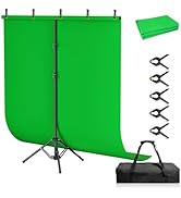 Qoolfoto Green Screen Backdrop Kit, 5×7ft Portable Greenscreen Background with Adjustable T-Shape...