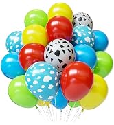 Red Blue Green Yellow Balloons, 50pcs 12 inch Cow Print Sky Blue Cloud Red Blue Yellow Green Ball...