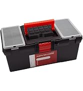 Small Tool Box 14.5-inch Plastic Tool Boxes Removable Tray Toolbox Organizer Case with Handle Por...