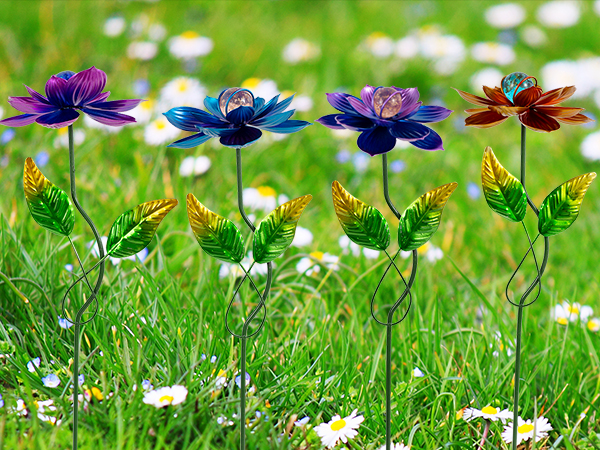 Metal Flowers Garden Stakes