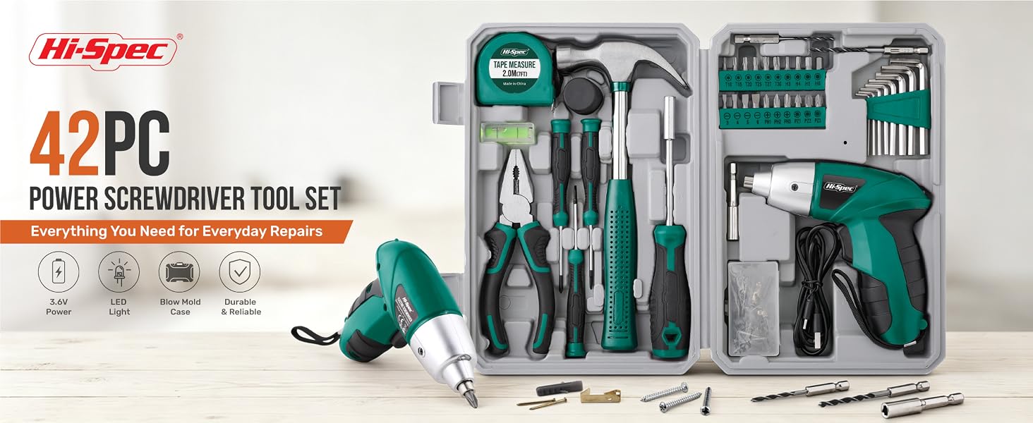 Hi-Spec 4V Green Electric Screwdriver Tool Kit Se