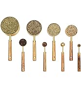 Muchtolove Measuring Cups and Spoons Set of 8, Golden Stainless Steel Measuring Cup with Wooden H...