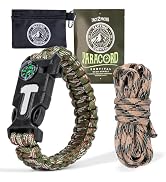 Tactiko Survival Bracelet & 10' Paracord Bundle – Fire Starter, Compass, Emergency Whistle, Mini ...