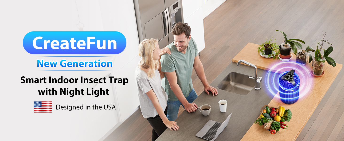 Smart Indoor Insect Trap with Night Light Designed in the USA