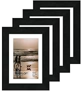 THKRLOF 5x7 Picture Frame Set of 4, Wooden Real Glass Photo Frames with 4x6 Mat for Wall and Tabl...