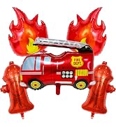 5 Pcs Fire Truck Balloons Set Flame & Fire Hydrant Party Decoration