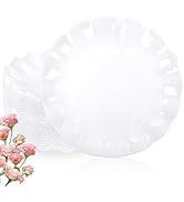 LIYH 20 Pcs White Scalloped Plastic Plates Reusable 10 In - Unbreakable Plastic Dinner Plates Cam...
