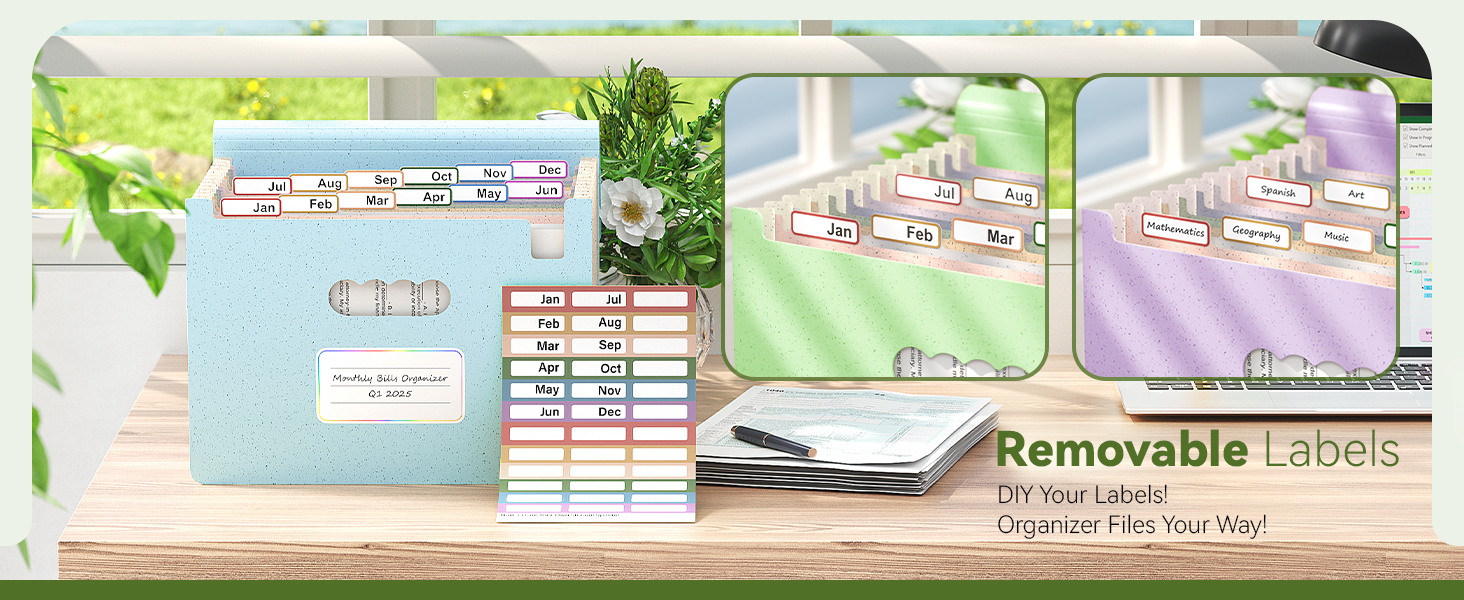 Accordion File Organizer, 12 Pockets Wheat Straw Expanding File Folders