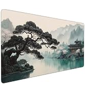 SEIFUD XXL Desk Mat Mouse Pad, Ink Wash Cherry Blossom Design, Washable Rubber Anti-Slip, Stitche...