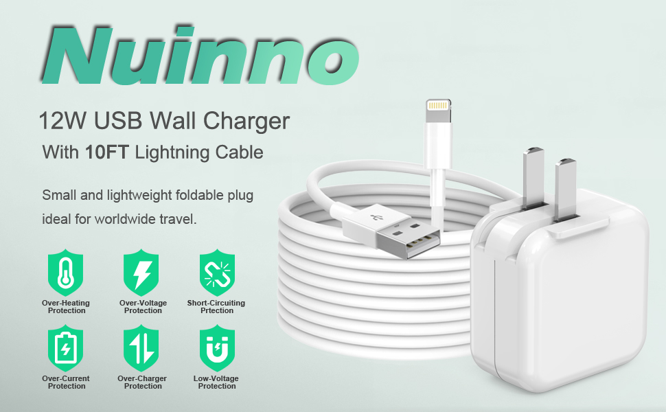 12W USB Wall Charger With 10FT Lightning Cable