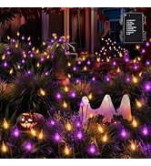 ODEETRONIC Purple & Orange Halloween Pathway Lights 3 Pack – 7.54ft 8 Modes Halloween Stake Light...