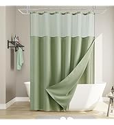 Naturoom Sage Green Waffle Shower Curtain Set with Snap-in Liner, Modern Waffle Weave Heavyweight...