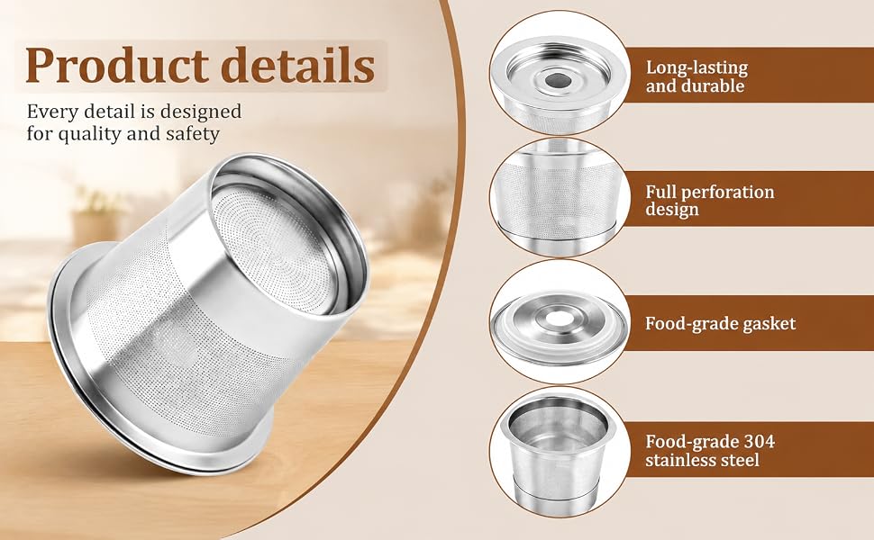 304 Stainless Steel Reusable Coffee Capsule Parts