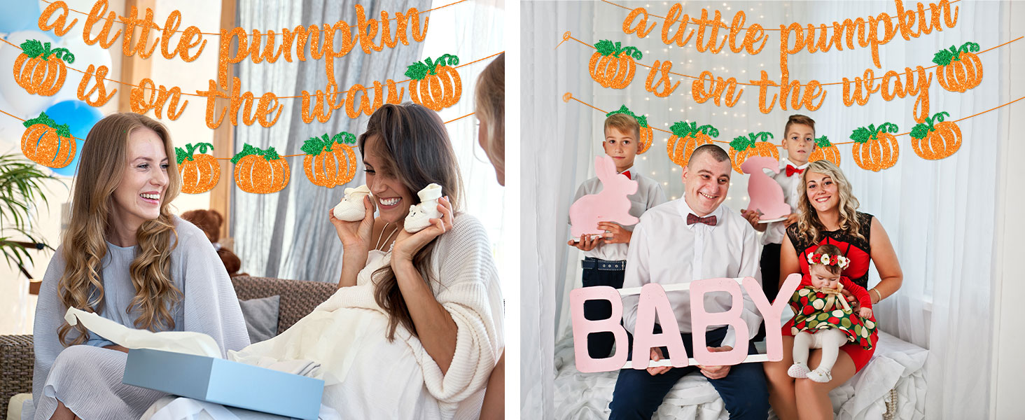 A Little Pumpkin Is On The Way Banner with Pumpkin Garland