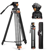 K&F CONCEPT 80" Video Tripod with Fluid Head, Aluminum Heavy Duty Camera Tripod with Smooth Frict...
