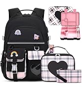 ACESAK Girls Backpack - Bento Box with Insulated Lunch Bag Pencil Case & Utensils Set for Kids, 6...