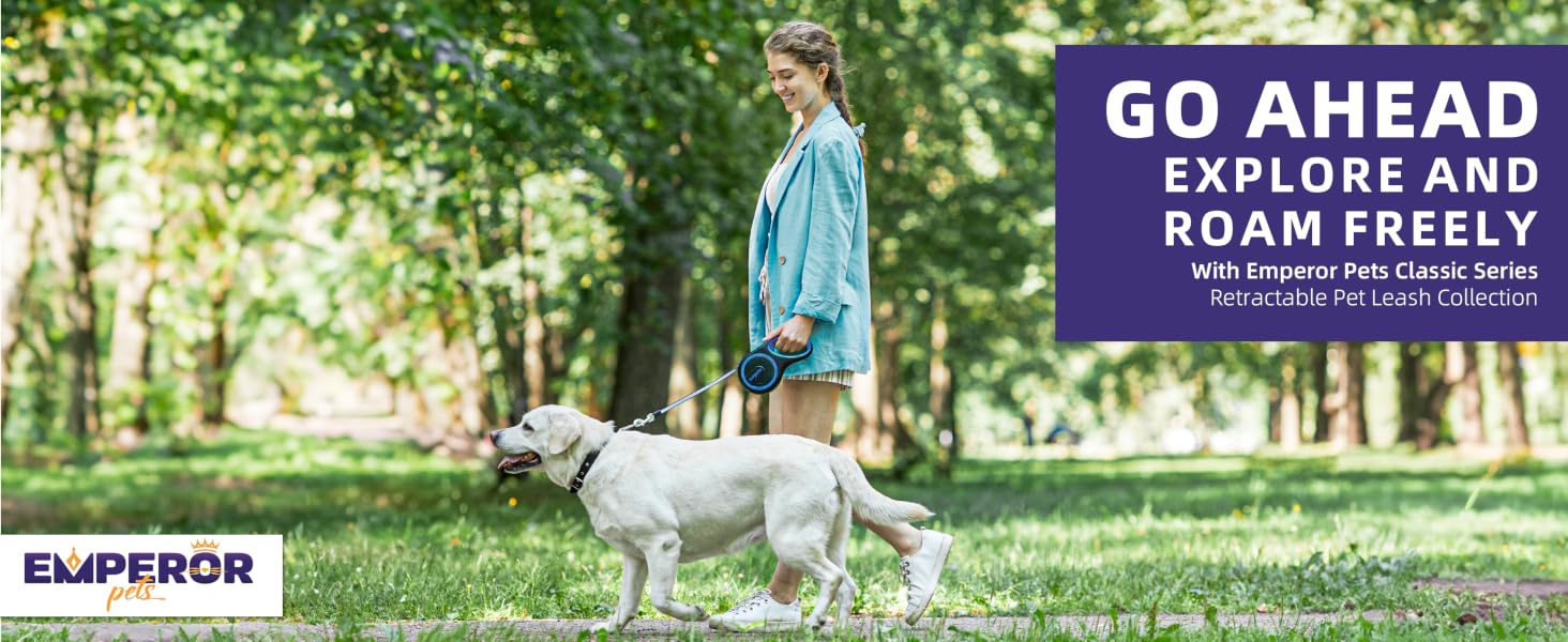 Emperor Pets | 26ft Heavy Duty Retractable Dog Leash - For Pets Up to 110lbs - Classic Series -Blue