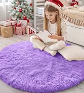OLANLY Purple Round Rugs for Bedroom - Machine Washable, 4x4 Feet Circle Area Rugs for Living Roo...