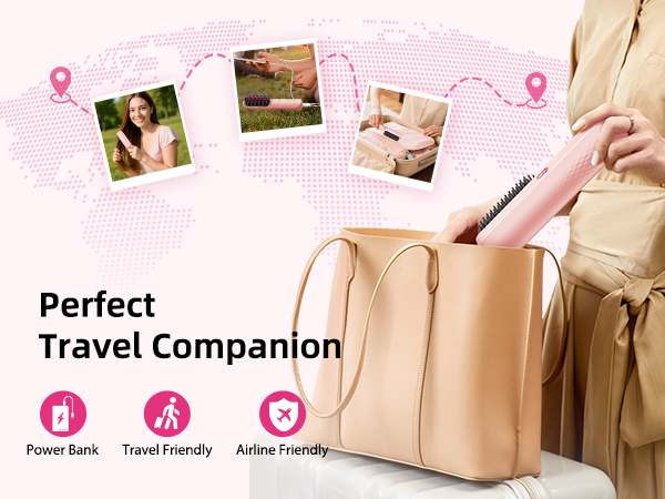 cordless hair straightening brush portable hair straightener women wireless travel gift Pink ionic