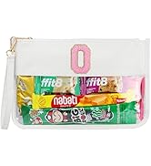 Personalized Initial Letter Clear Makeup Bag, Chenille Varsity Letter Flat Pouch with Zipper, Wat...