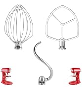 Stainless Steel 3 Piece kit Attachments,Dough Hook 6 Wire Whisk Flat Beater Compatible with Kitch...