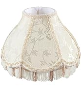 Aspen Creative 55005 Handsewn Scallop UNO Fringe Lamp Shade in Off-White Jacquard Fabric 4" Top x...