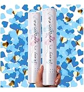 PrimePure Gender Reveal Confetti Cannon - Heart Shaped Confetti Poppers - Blue, 2 Pack - Baby Boy...