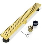 Elefloom Linear Shower Drain, 18 inch Gold Drain with Removable Grate Cover, Brushed 304 Stainles...