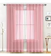 SpaceDresser Sheer Voile Window Treatment Rod Pocket Curtain Panels for Kitchen Bedroom Living Ro...