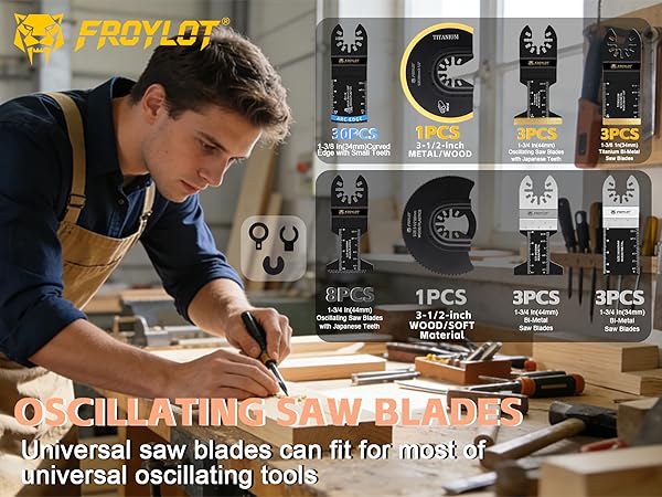 Universal Oscillating Saw Blades Set - Assorted Multi-Material Blades for Wood & Metal Cutting