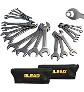 ELEAD Super-Thin Open End Wrench Set | 19-Piece SAE & Metric Sizes | CR-V Nickel Plated | Ultra-S...