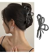 Black Bow Hair Clips for Women Girls, 1Pcs 4.52Inch Bow Ties Hair Claw Clips Strong Hold Claw Cli...