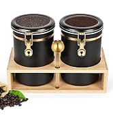 Yangbaga 304 Stainless Steel Coffee Containers with Shelf,2 x 66 oz Coffee Bean Storage Jar with ...
