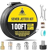 Sewer Jetter Kit – High Pressure Drain Cleaner for Pressure Washers 105ft Hose Nozzles and Adapte...