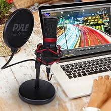USB Microphone Podcast Recording Kit - Audio Cardioid Condenser Mic w/ Shock Mount Stand & Pop