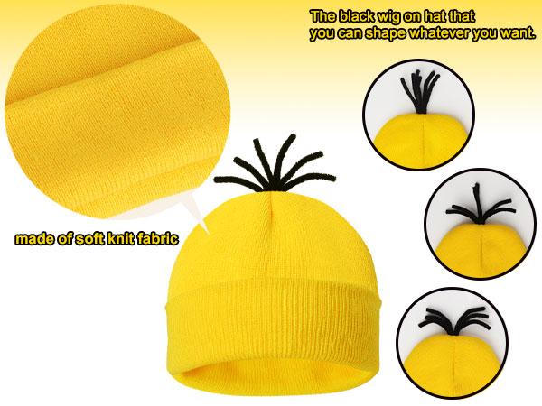 Halloween Costume Accessories Adults-Yellow Beanie hat/Goggles/Gloves/Suspenders for Halloween