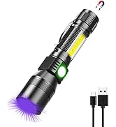 UV Flashlight Black Light, USB Rechargeable Flashlight with Magnetic Base - 1000lm High Light, Si...