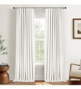 INOVADAY 100% Blackout Curtains for Bedroom, Black Out Curtains 84 Inch Long, Clip Rings Linen Bl...