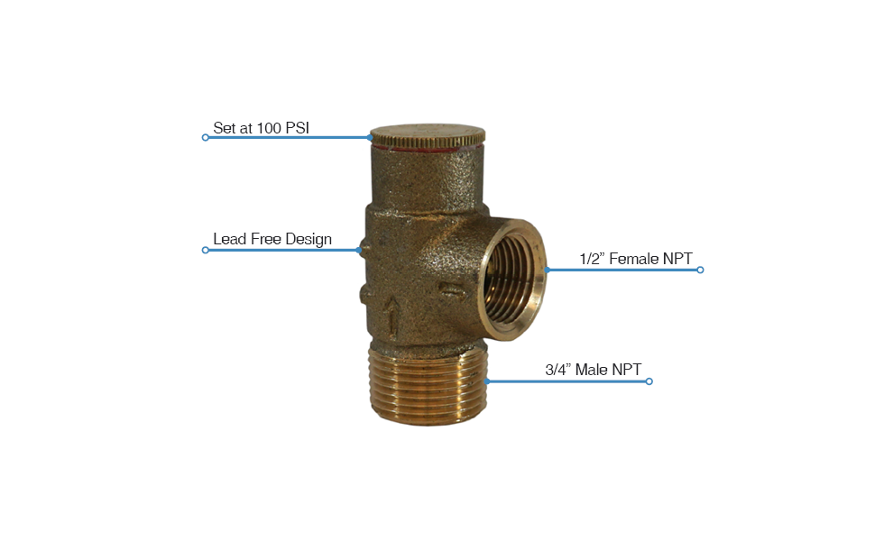 Merrill MFG. Pressure Relief Valve 3/4 in x 1/2 in NPT with 100 PSI - Features & Benefits
