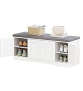DINZI LVJ Shoe Bench, Entryway Storage Bench with Doors, Cushion, 2-Tier Shoe Rack with 8-Cubby, ...