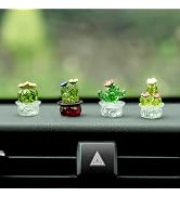 Rislobx Mini Crystal Cactus Car Dashboard Decorations, 4PCS Cute Cactus Rear View Mirror Screen O...