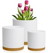 Meowell 10/8/6 inch Deep Plant Pots, 3 Pack Cylindrical Large Flower Pots for Outdoor Indoor Plan...