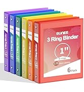 SUNEE 1 Inch Binders 3 Ring 6 Pack, Clear View Three Ring Binders PVC-Free (Fit 8.5x11 Inches) fo...