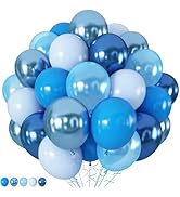 HILAVO Blue Balloon Set 60Pcs 12 Inch Metallic Chrome Blue Balloons Pearl Blue Light Blue Latex B...
