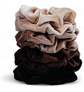 Velvet Scrunchies for Women – 8PCS Neutral Large Hair Ties – Black, Blonde, Dark Brown, Light Bro...